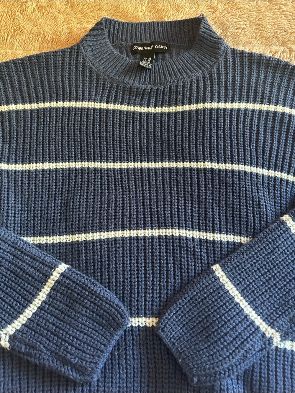 Blue & White Striped Mock Neck Sweater XS